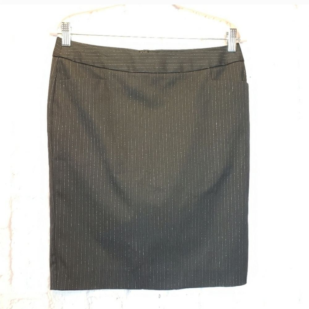 EXPRESS DESIGN STUDIO Black &Metallic Silver Pinstripe Pencil Skirt 4